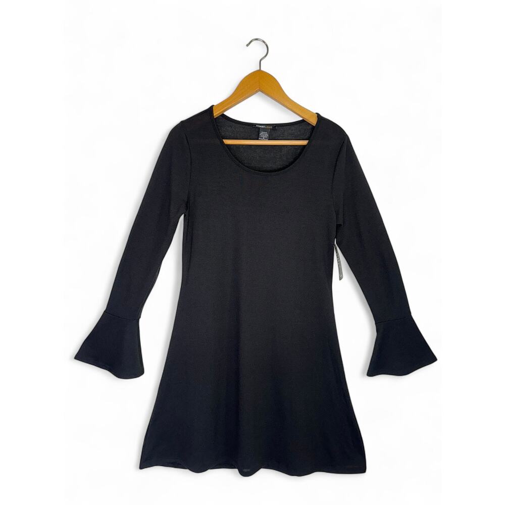 Robert Louis Women's Bell Sleeve Hacci Knit Dress Size M Black Fall Long Sleeve